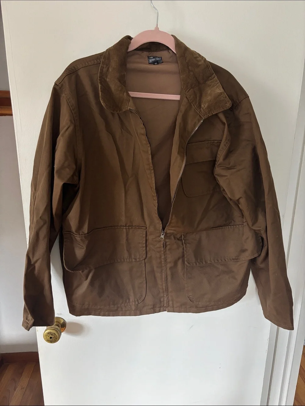 Men's Brown Canvas Jacket with Corduroy Collar